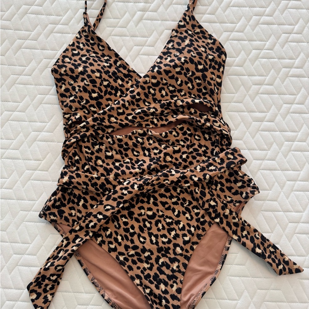 Leopard Print Wrap Swimsuit